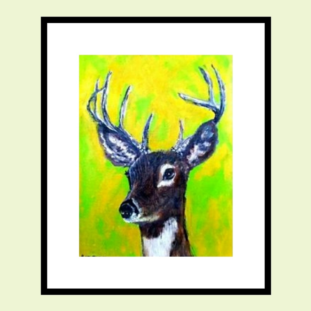 Deer Portrait Acrylic on Canvas  by KAPUart Studio